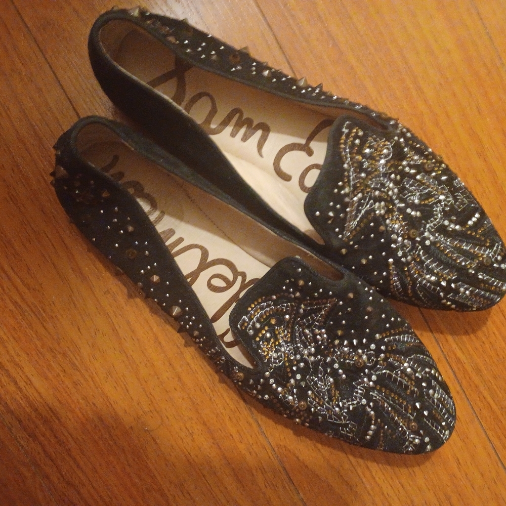 Sam Edelman black Crystal Sparkle suede studded loafers Sparkle Party Shoe - Picture 5 of 9
